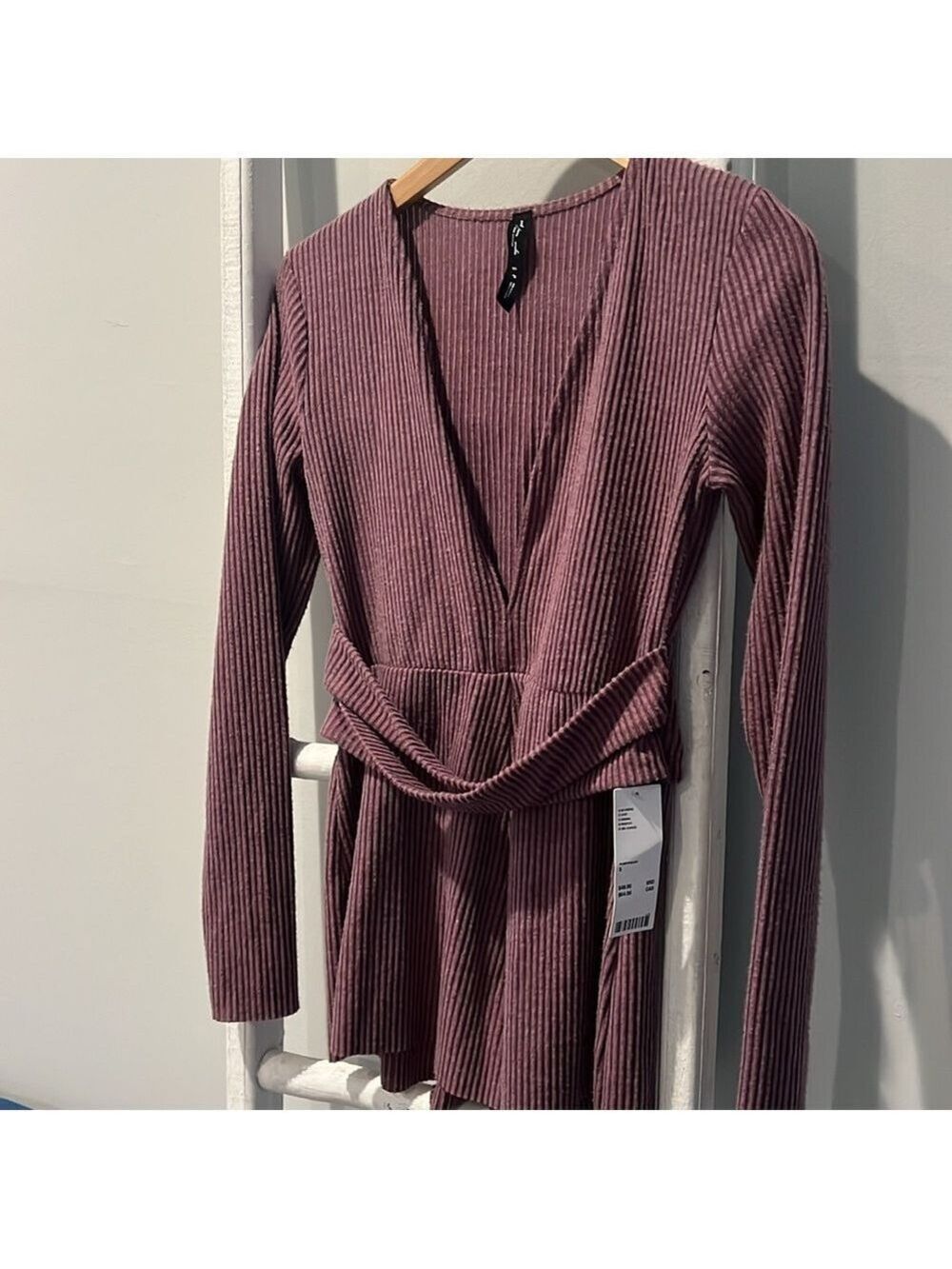 Urban Outfitters cotton Purple Ribbed Long Sleeve belted Romper nwt small - Picture 8 of 11